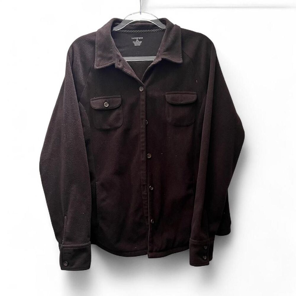 Lands End Men's Brown Button Up Fleece Shirt